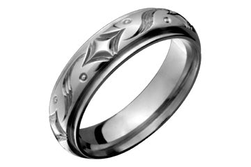 Domed Titanium Ring With Waved Motif Alain Raphael