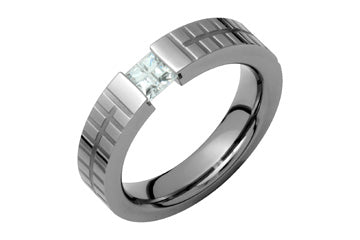 Engraved Titanium Ring with Illusion Cubic Zirconia Alain Raphael
