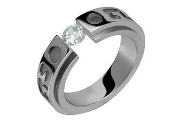 Engraved Titanium Ring with Tension Set Cubic Zirconia Alain Raphael