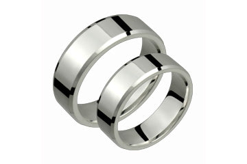 Flat Comfort Fit Beveled 7mm Ladies and Gents Platinum Bands Set Alain Raphael