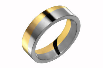 Flat Comfort Fit Diagonal Half Yellow Gold and Half Titanium Ring Alain Raphael