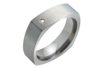 Flat Comfort Fit Square Titanium Band with Diamond Alain Raphael