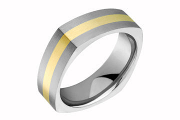 Flat Comfort Fit Square Titanium Band with Yellow Gold Inlay Alain Raphael