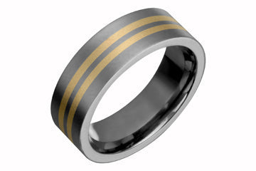 Flat Comfort Fit Titanium Band with Two Parallel Yellow Gold Inlays Alain Raphael