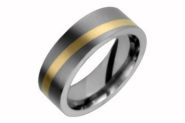 Flat Comfort Fit Titanium Band with Uneven Yellow Gold Inlay Alain Raphael