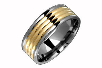 Flat Comfort Fit Titanium Band with Yellow Gold Grooves Alain Raphael