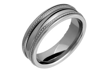 Flat Comfort Fit Titanium Ring With Rope Design Alain Raphael