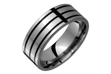 Flat Comfort Fit Titanium Ring With Three Black Inlays Alain Raphael