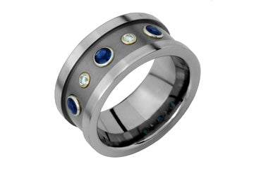 Flat Style Titanium Diamond & Sapphire Ring Alain Raphael