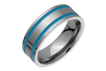 Flat Titanium Ring With Blue Grooves Alain Raphael