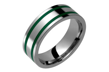 Flat Titanium Ring With Green Inlays Alain Raphael