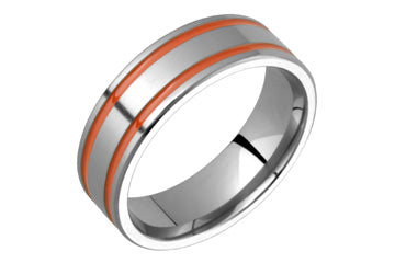 Flat Titanium Ring With Vibrant Orange Grooves Alain Raphael