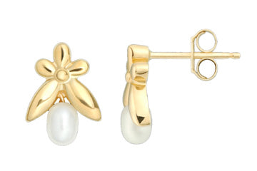Floral 14K Yellow Gold Cultured Pearl Drop Earrings Alain Raphael
