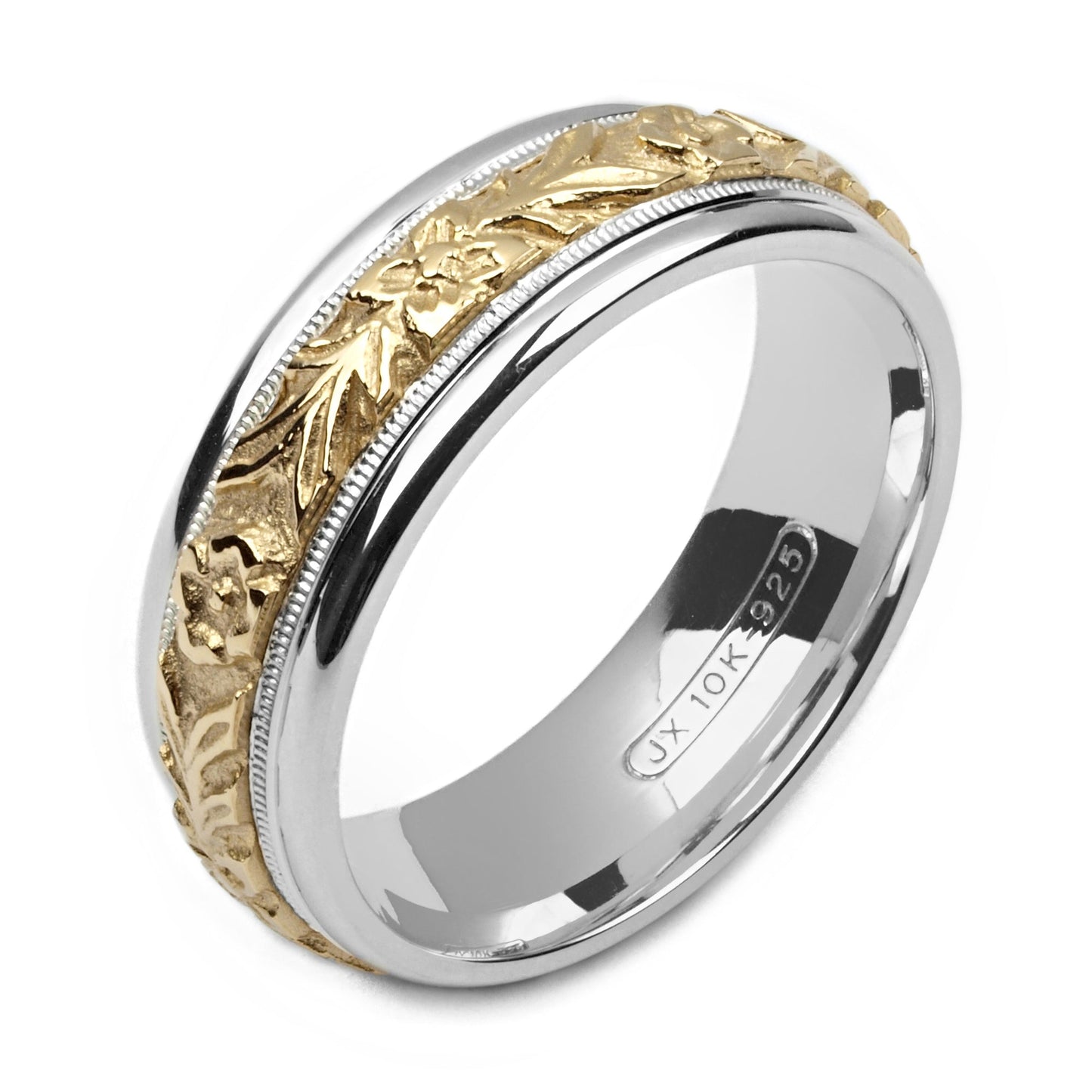 Flower Engraved Silver & Gold Wedding Band Alain Raphael