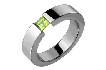 Golden Green Square Tension Set Titanium Ring Alain Raphael