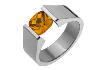 Golden Yellow Checkered Cushion-Cut Citrine & Titanium Tension Ring Alain Raphael