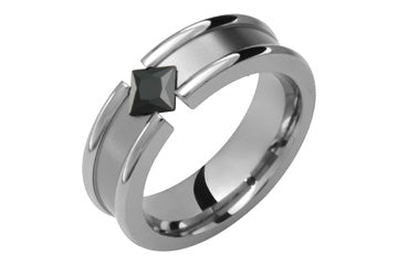 Grooved Tension Set Black Zirconium Titanium Ring Alain Raphael