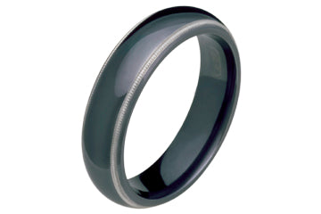 Half Round Black Titanium Ring with Milled Edge Engraving Alain Raphael