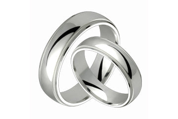 Half-Round Comfort Fit 6mm Milled-Edge Ladies and Gents Platinum Bands Set Alain Raphael