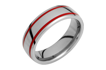 Half Round Titanium Ring With Red Inlays Alain Raphael