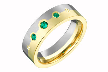 Half Titanium and Half Yellow Gold Band with Emeralds Alain Raphael