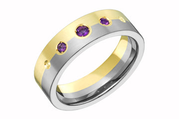 Half Yellow Gold and Half Titanium Band with Amethyst Alain Raphael