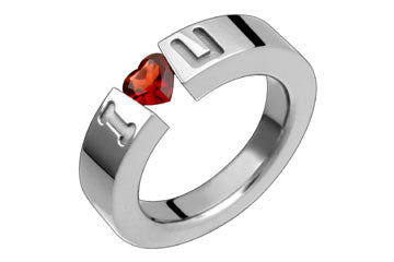 Heart Shape Garnet Tension I Love U Titanium Ring Alain Raphael