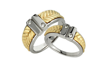 Ladies & Gents Two Tone 14K Diamond Wedding Band Set Alain Raphael