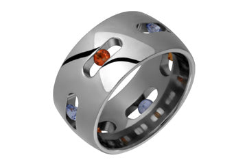 Light Blue & Orange Sapphire Sloted Eternity Titanium Ring Alain Raphael