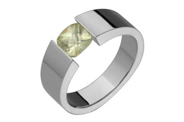 Light Green Checkered Cushion-Cut Peridot & Titanium Tension Ring Alain Raphael
