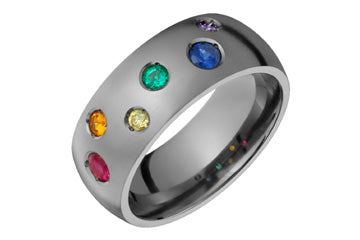 Rainbow Color Gemstones Randomly Set In Domed Titanium Ring Alain Raphael