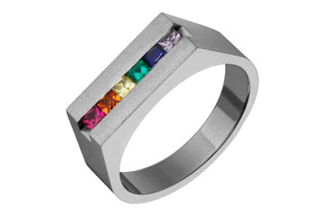 Rainbow Colored Gemstone Flat Top Titanium Ring Alain Raphael