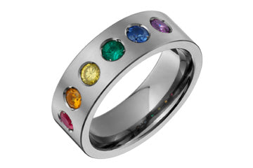 Rainbow Multicolored Gemstone Titanium Ring Alain Raphael