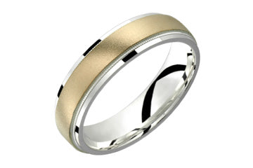 Silver & Sandblast Center Yellow Gold Wedding Band Alain Raphael