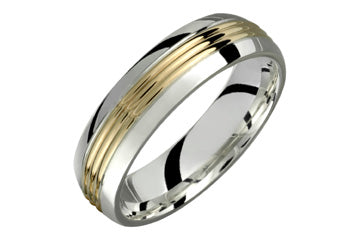 Silver & Triple Groove Yellow Gold Engraved Wedding Band Alain Raphael