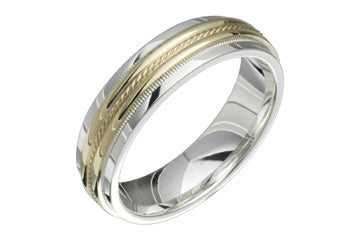 Silver & Yellow Gold Rope Engraved Wedding Band Alain Raphael