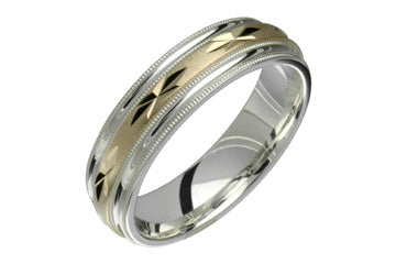Silver & Yellow Gold Wedding Band With Carved Design Alain Raphael