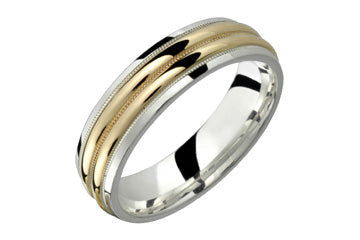 Silver & Yellow Gold Wedding Band With Dual Radius Alain Raphael