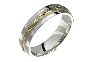 Silver & Yellow Gold Wedding Band With Leaf Design Alain Raphael