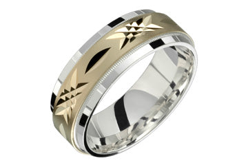Silver & Yellow Gold Wedding Band With X-Shaped Designs Alain Raphael