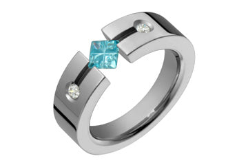 Sky Blue Square Illusion & Diamond Titanium Ring Alain Raphael