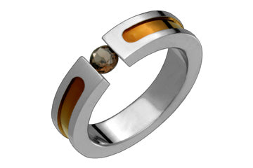 Smokey Topaz Tension Set Titanium & Brown Inlay Ring Alain Raphael