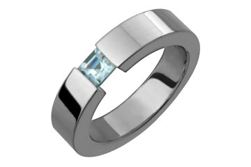 Square Aquamarine Tension Set Titanium Ring Alain Raphael