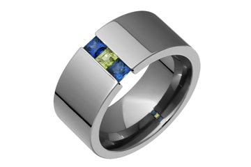Square Blue Sapphire & Peridot Titanium Tension Ring Alain Raphael