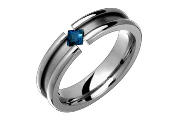 Square Blue Sapphire Tension Set Titanium Ring Alain Raphael