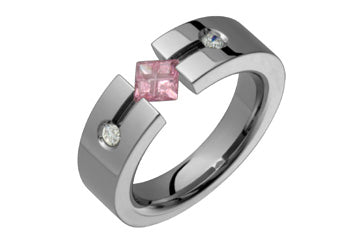 Square Illusion Pink Tourmaline & Diamond Titanium Ring Alain Raphael