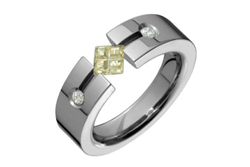 Square Yellow Illusion & Diamond Titanium Ring Alain Raphael