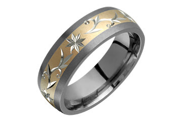 Star and Flower Studded Yellow Gold & Titanium Ring Alain Raphael