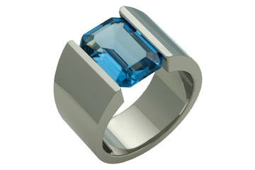 Tapered Titanium Ring with Blue Topaz Octagon Stone Alain Raphael