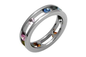 Tension Set Multicolored Sapphire Titanium Ring Alain Raphael